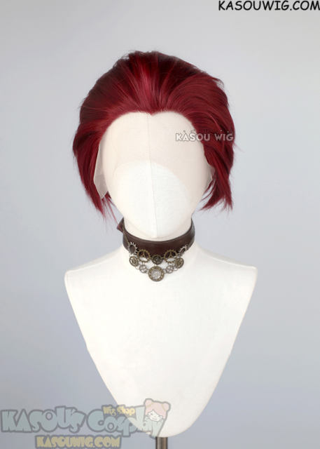Lace Front>> carmine red all back spiky synthetic cosplay wig LFS-1/KA043