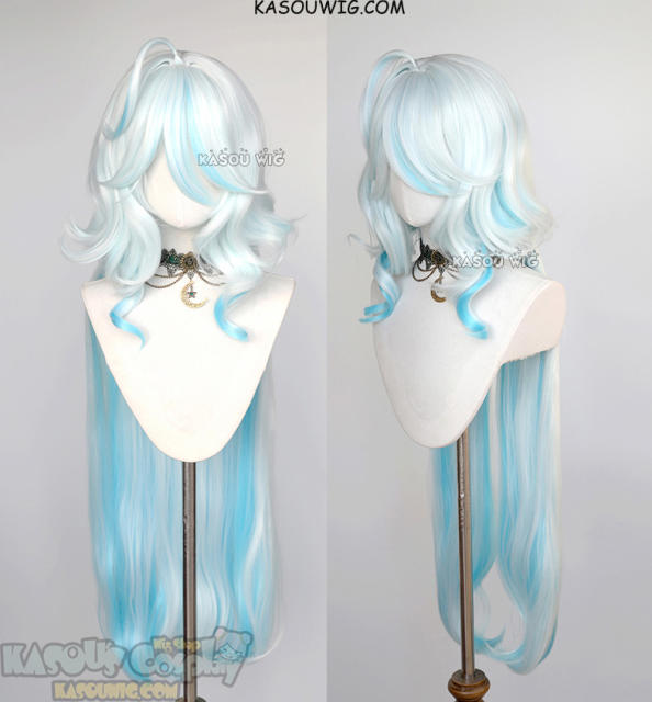 Genshin Impact Furina 105cm long wavy white and blue wig