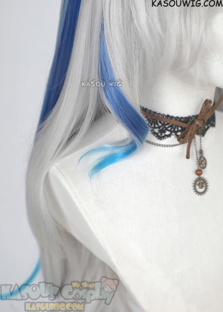 Genshin Impact Neuvilette 110cm long silver white wig with blue gradual streaks