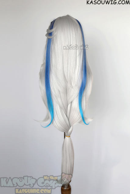 Genshin Impact Neuvilette 110cm long silver white wig with blue gradual streaks