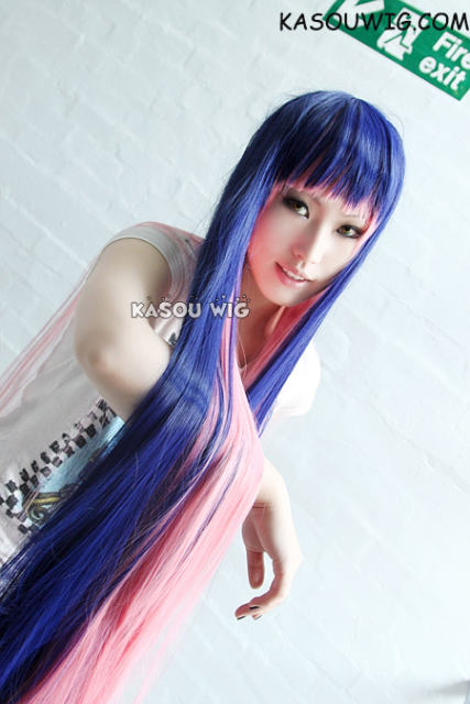 Panty and Stocking with Garterbelt Stocking 120cm long straight blue pink wig