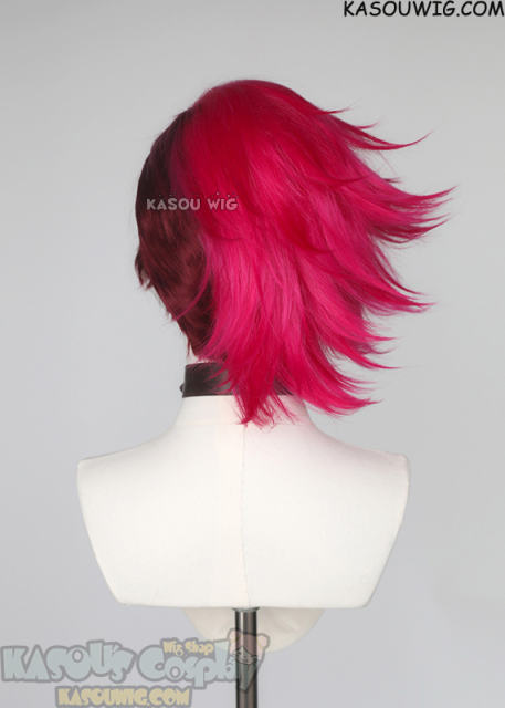 Lace Front>> League of Legends Arcane Vi pink red split spiky wig