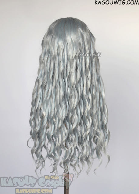 Lace Front>> My Hero Academia MHA Eri long grayish blue middle-parted wavy cosplay wig