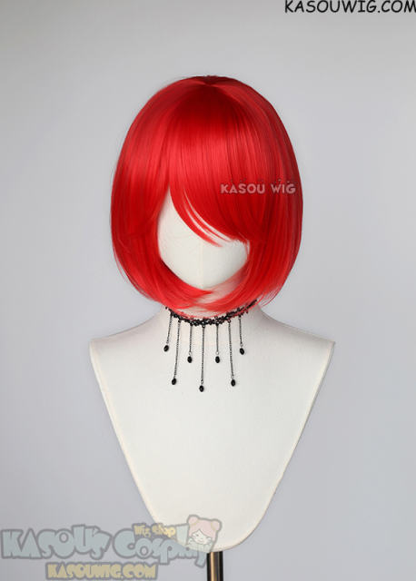 S-6 KA039 Bright Red short bob wig with long bangs