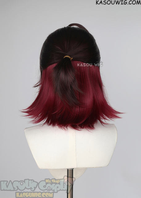 Genshin Impact Gaming short brown red ponytail wig