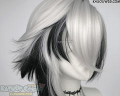 Genshin Impact Arlecchino 100cm long silver white wig with black red ombre streaks