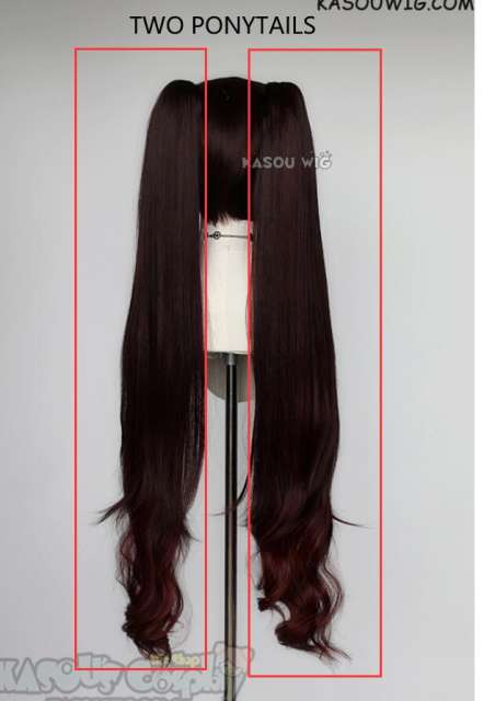 Genshin Impact Hu Tao pigtail brown red ombre wavy wig. ver 2