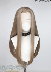 Lace Front>> ash blonde 76cm long slicked-back straight synthetic cosplay wig LFL-2/KA015