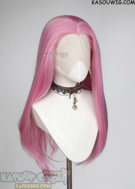 Lace Front>> baby pink 76cm long slicked-back straight synthetic cosplay wig LFL-2/KA034