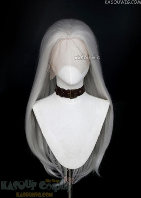 Lace Front>> silver white 76cm long slicked-back straight synthetic cosplay wig LFL-2/KA002