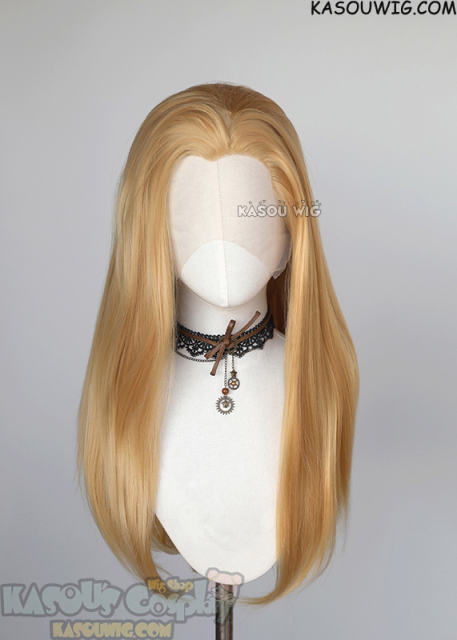 Lace Front>> golden blonde 76cm long slicked-back straight synthetic cosplay wig LFL-2/KA012