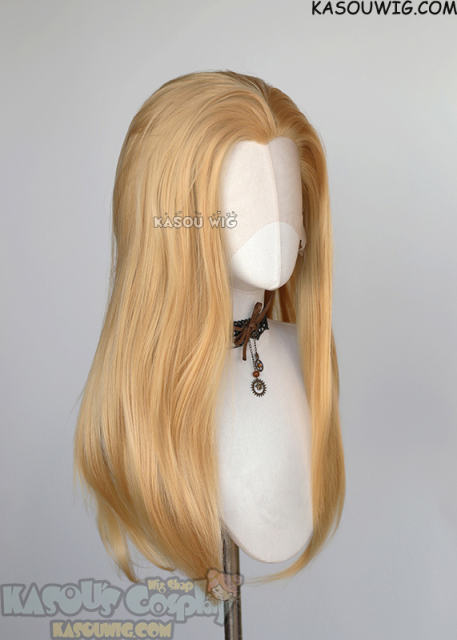 Lace Front>> golden blonde 76cm long slicked-back straight synthetic cosplay wig LFL-2/KA012