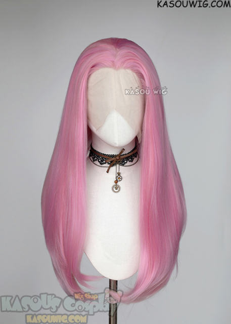 Lace Front>> baby pink 76cm long slicked-back straight synthetic cosplay wig LFL-2/KA034
