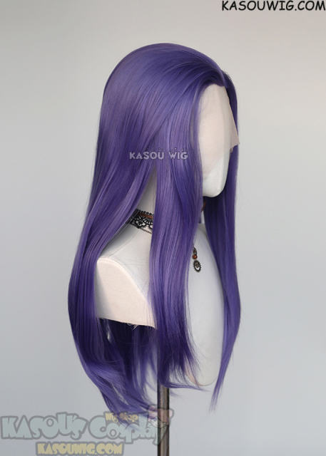 Lace Front>> cool purple 76cm long slicked-back straight synthetic cosplay wig LFL-2/KA057