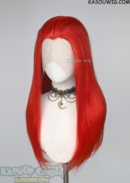 Lace Front>> vermillion red 76cm long slicked-back straight synthetic cosplay wig LFL-2/KA040