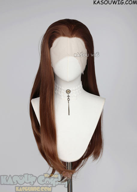 Lace Front>> Walnut Brown 76cm long slicked-back straight synthetic cosplay wig LFL-2/KA026