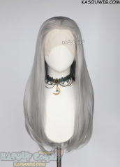 Lace Front>> light gray 76cm long slicked-back straight synthetic cosplay wig LFL-2/KA003