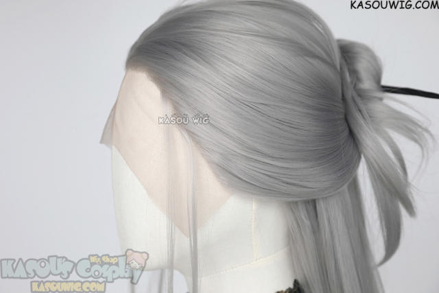 Lace Front>> light gray 76cm long slicked-back straight synthetic cosplay wig LFL-2/KA003