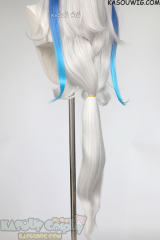 Lace Front>> Genshin Impact Neuvilette 110cm long silver white wig with blue gradual streaks