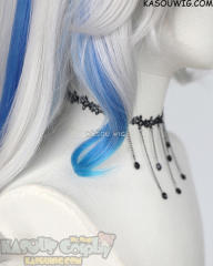 Lace Front>> Genshin Impact Neuvilette 110cm long silver white wig with blue gradual streaks