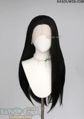 Lace Front>> natural black 76cm long slicked-back straight wig LFL-2/KA031A