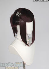 S-3 / KA058 dark reddish brown ponytail base wig with long bangs.