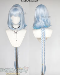 Genshin Impact Mualani light blue ombre 100cm long braided bob wig with ponytail