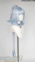 Genshin Impact Mualani light blue ombre 100cm long braided bob wig with ponytail