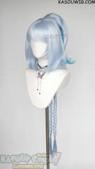 Genshin Impact Mualani light blue ombre 100cm long braided bob wig with ponytail