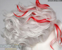 Dandadan Okarun Ken Takakura short pre-crimped wavy silver white wig with red streaks