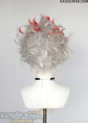 Dandadan Okarun Ken Takakura short pre-crimped wavy silver white wig with red streaks