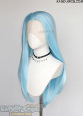 Lace Front>> Light Blue 76cm long slicked-back straight wig LFL-2/KA046