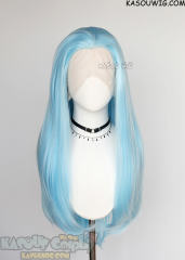 Lace Front>> Light Blue 76cm long slicked-back straight wig LFL-2/KA046