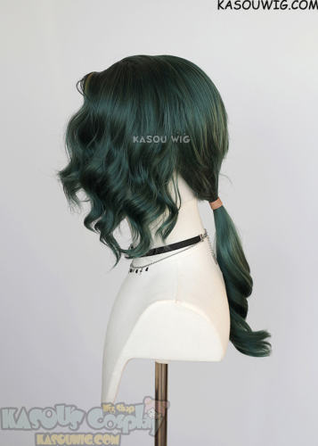 League of Legends Hwei 55cm curly green ponytail wig with yellow highlights