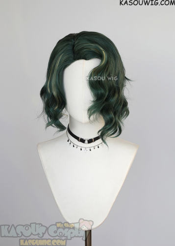 League of Legends Hwei 55cm curly green ponytail wig with yellow highlights