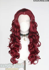 Lace Front>> Carmine Red 75cm long middle parting curly wig LFL-1/KA043