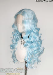 Lace Front>> Light Cyan 75cm long middle parting curly wig LFL-1/KA045
