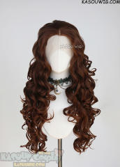 Lace Front>> Walnut Brown 75cm long middle parting curly wig LFL-1/KA026