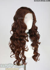Lace Front>> Walnut Brown 75cm long middle parting curly wig LFL-1/KA026
