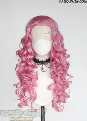 Lace Front>>Baby Pink 75cm long middle parting curly wig LFL-1/KA034