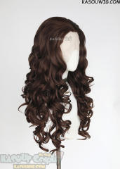 Lace Front>> Bistre Brown 75cm long middle parting curly wig LFL-1/KA028