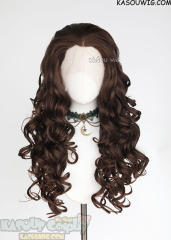 Lace Front>> Bistre Brown 75cm long middle parting curly wig LFL-1/KA028