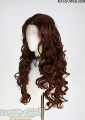 Lace Front>> Walnut Brown 75cm long middle parting curly wig LFL-1/KA026