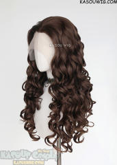 Lace Front>> Bistre Brown 75cm long middle parting curly wig LFL-1/KA028