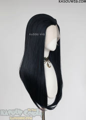 Lace Front>> Black Blue 76cm long slicked-back straight wig LFL-2/KA052