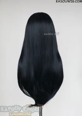 Lace Front>> Black Blue 76cm long slicked-back straight wig LFL-2/KA052