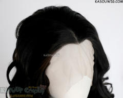 Lace Front>> Natural Black 75cm long middle parting curly wig LFL-1/KA031A