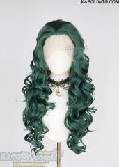 Lace Front>> Dark Olive Green 75cm long middle parting curly wig LFL-1/KA065