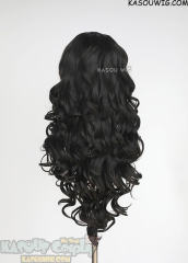 Lace Front>> Natural Black 75cm long middle parting curly wig LFL-1/KA031A