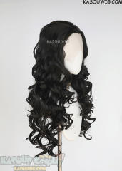 Lace Front>> Natural Black 75cm long middle parting curly wig LFL-1/KA031A